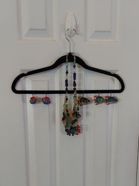 NWOT 1980s Murano Fish & Multi Beads Necklace & Earrings Ensemble NEW RARE!